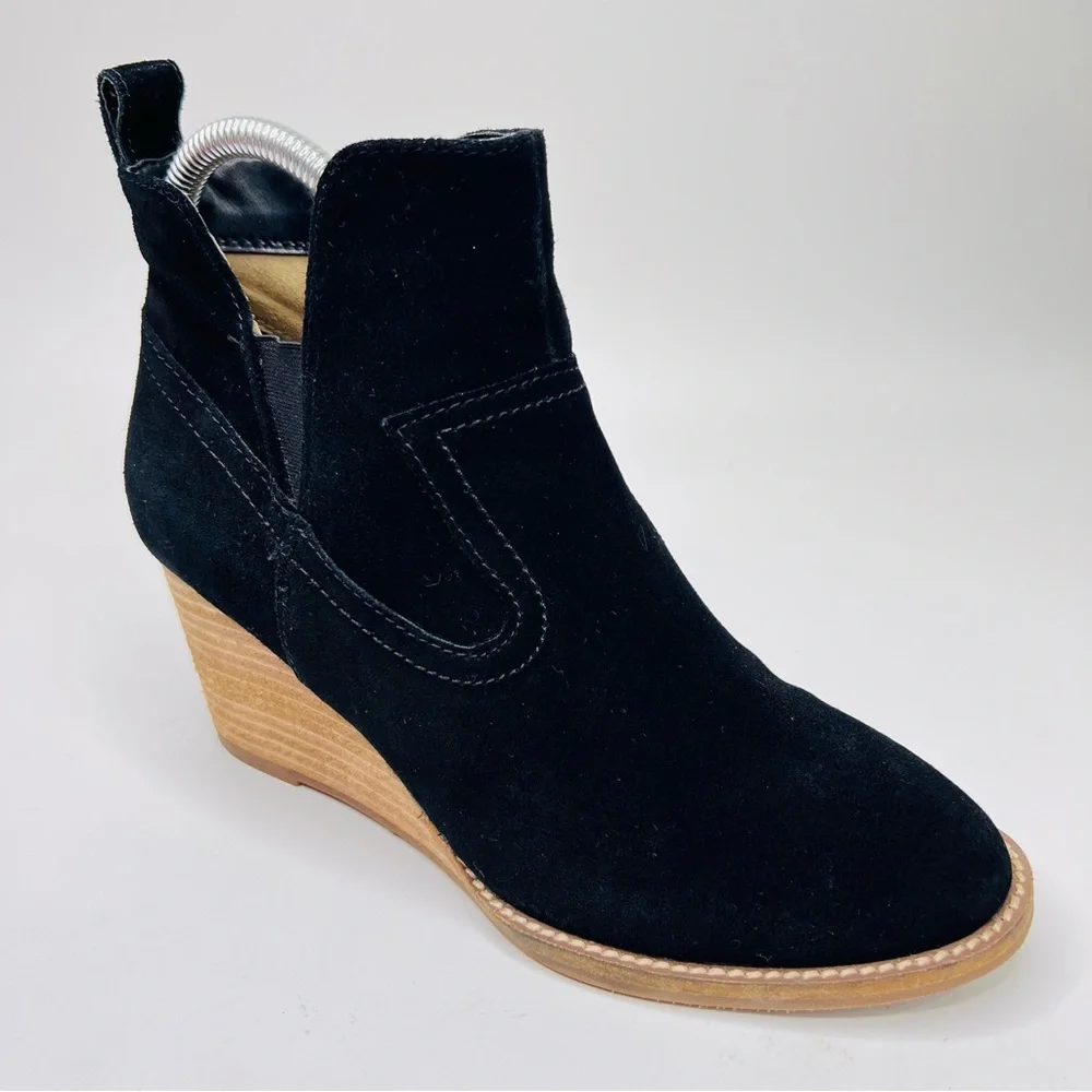Blonde Irving Waterproof Black Suede Leather Wedge Heel Western Ankle Bootie